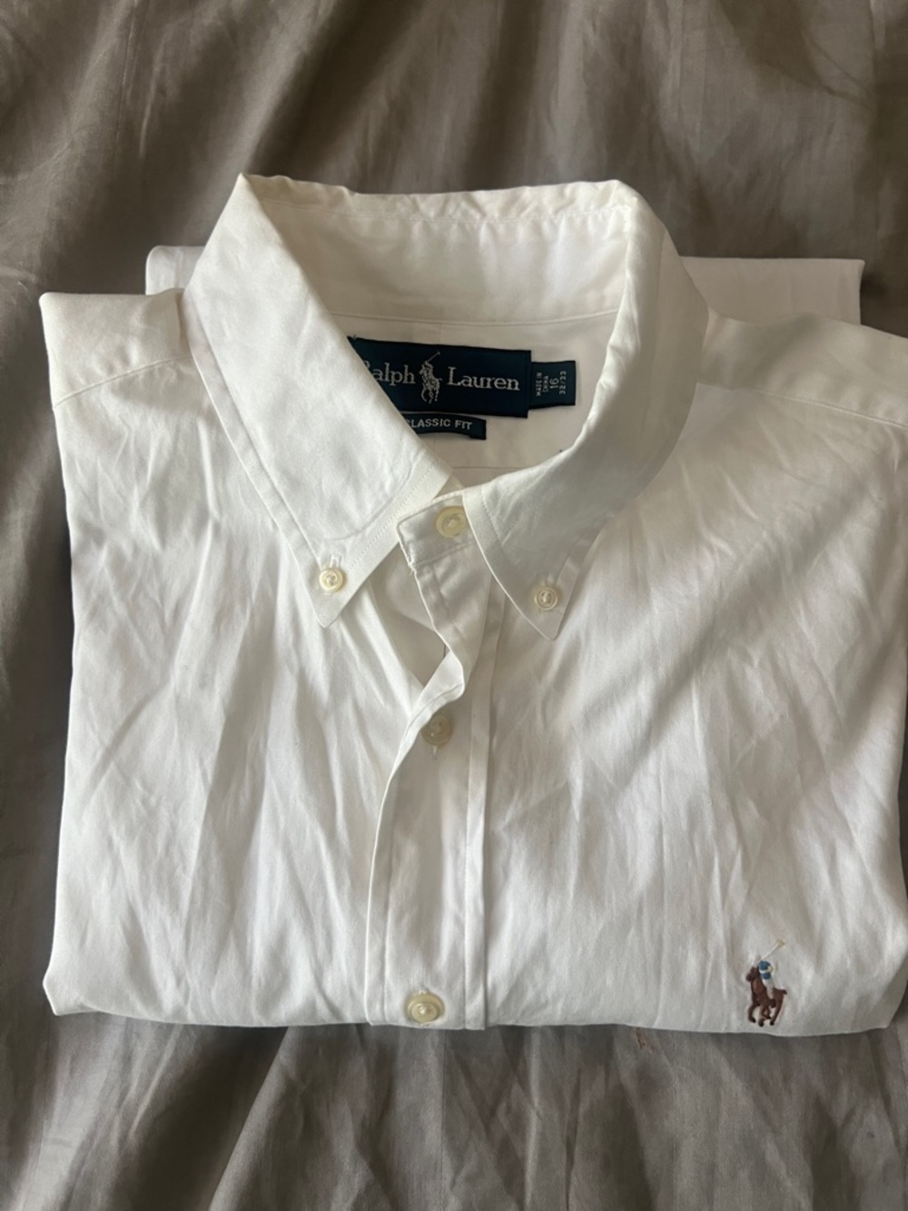 Ralph Lauren White Button-Down Polo Shirt